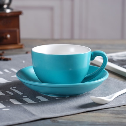 Matte Large Capacity Italian Coffee Cup with Saucer Set