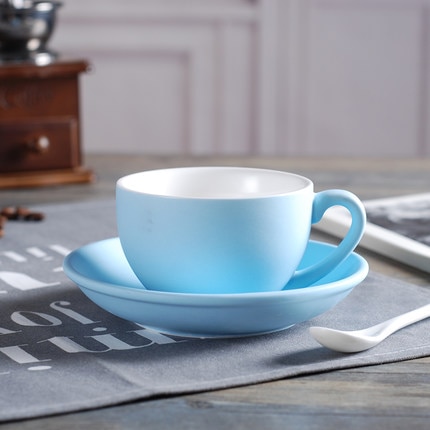 Matte Large Capacity Italian Coffee Cup with Saucer Set