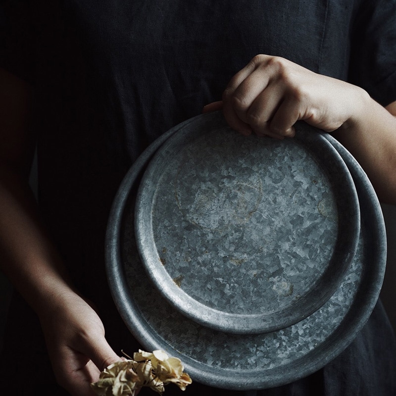 Metal Serving Tray in Grey