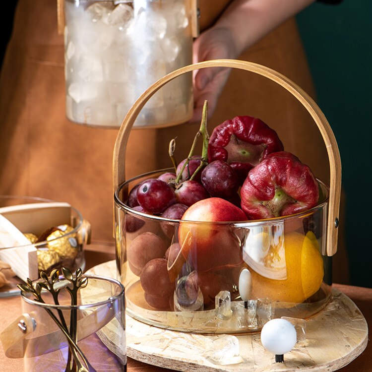 Nordic Glass Storage Basket with Wooden Handle