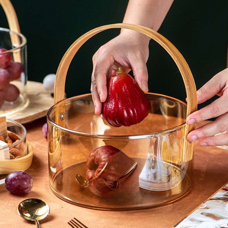 Nordic Glass Storage Basket with Wooden Handle