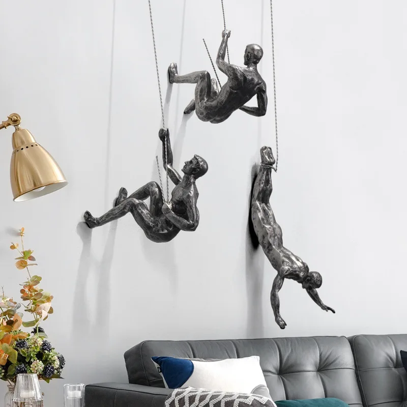 Retro Rock Climber Resin Wall Statue