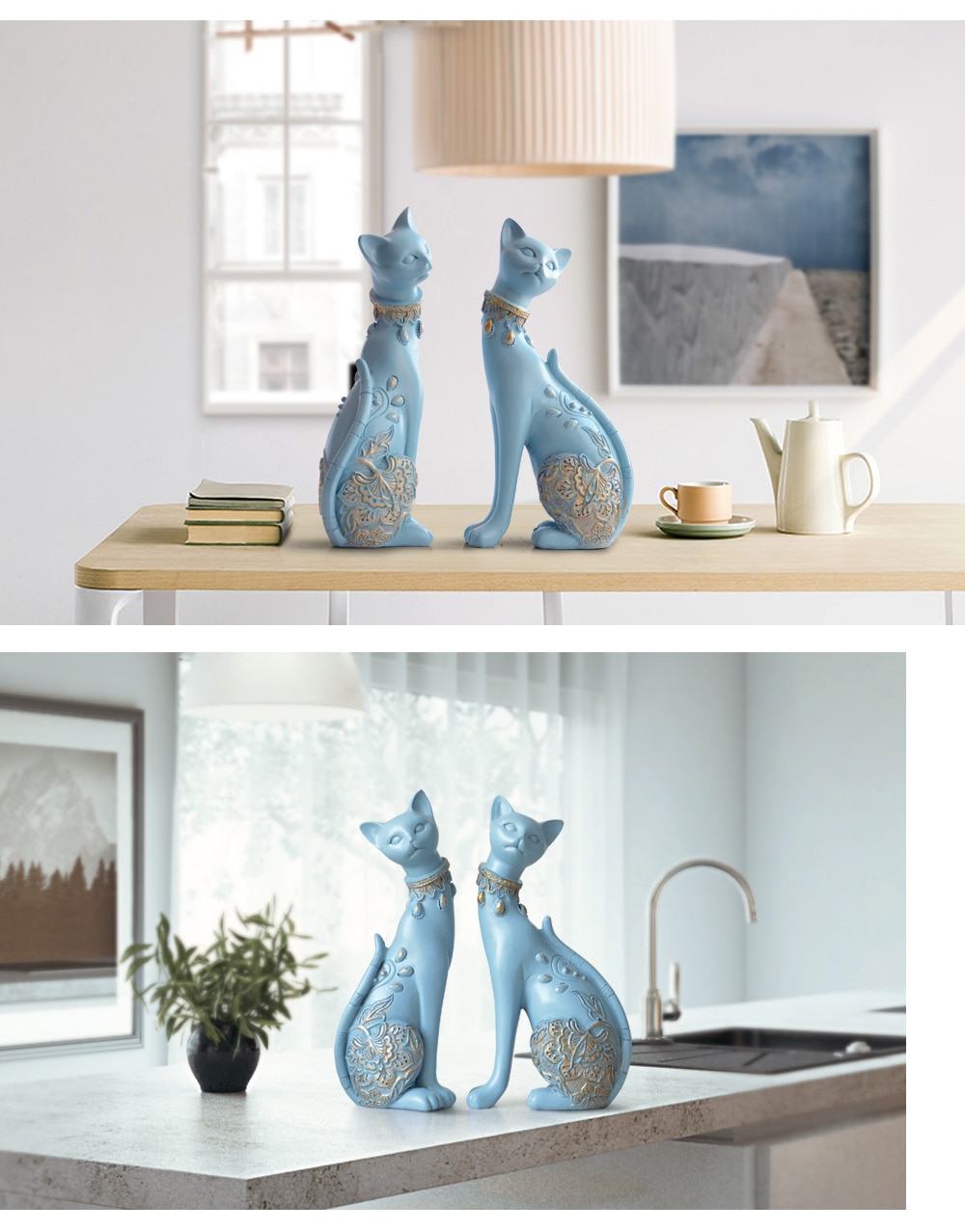 Patterned Cat Figurines