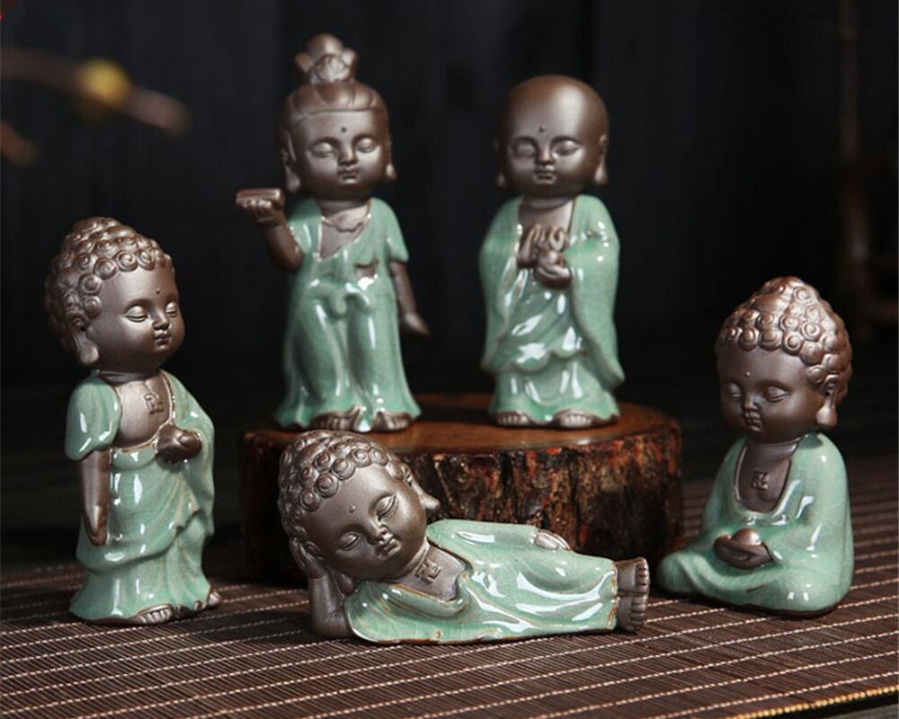 Glazed Ceramic Little Monk Figurine