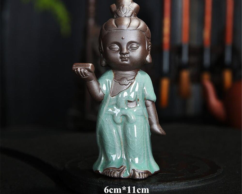 Glazed Ceramic Little Monk Figurine