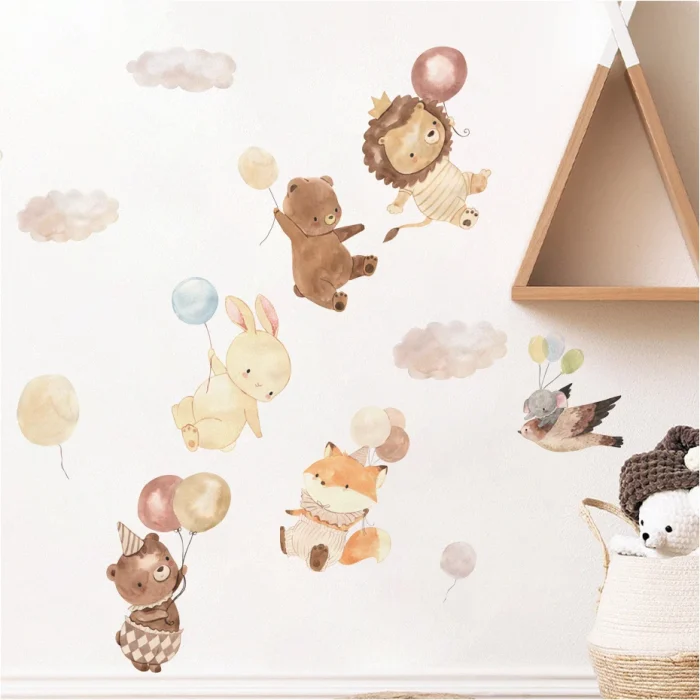 Adorable Animal Balloon Nursery Wall Stickers