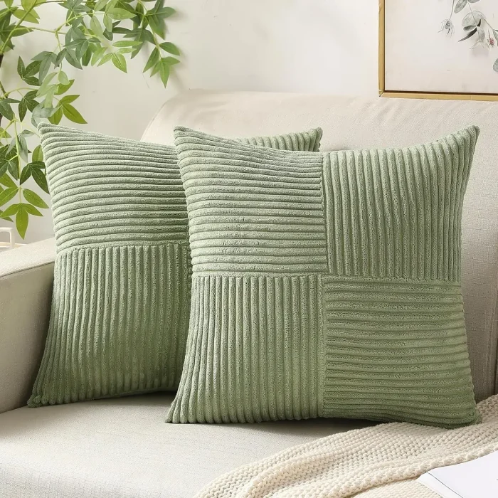 Green Corduroy Striped Cushion Covers (45x45cm)