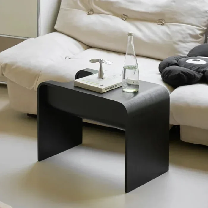 Solid Wood C-Shaped Side Table with Storage