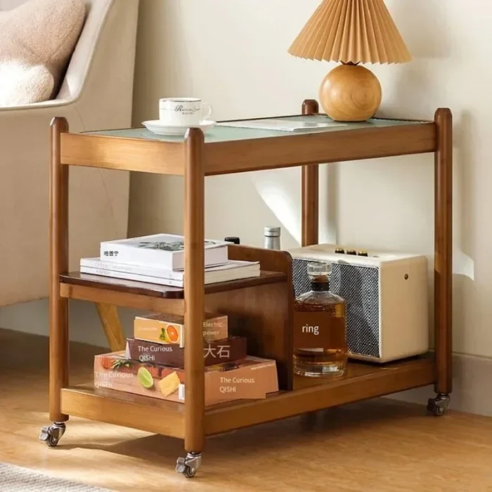 Movable Sofa Side Table with Shelving