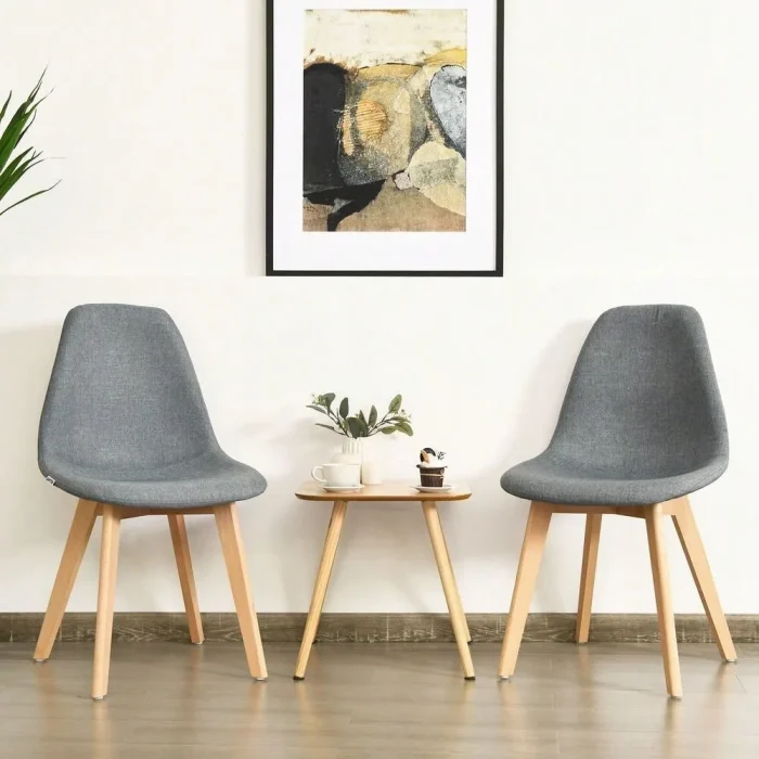 Set of 2 Gray Fabric Dining Chairs