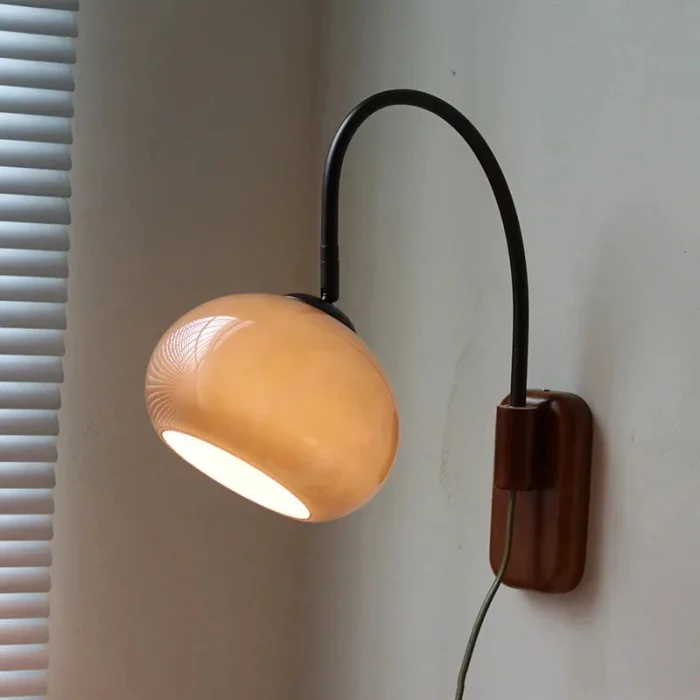 Retro Glass Wall Lamp with Wood Base