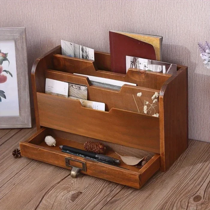 Vintage Wooden Desktop Storage Box