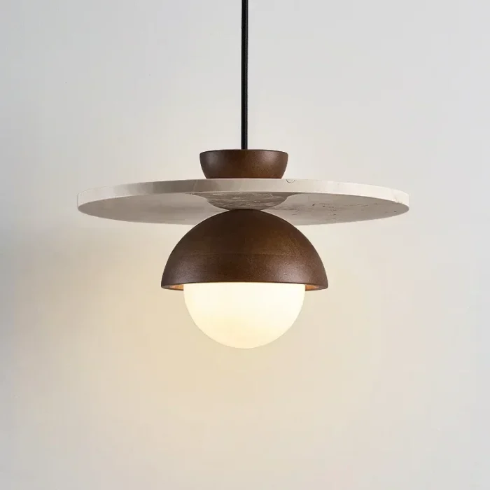 Modern Stone and Walnut Pendant Light