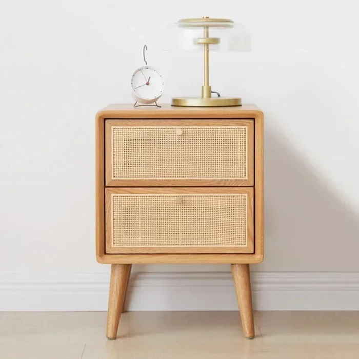 Nordic Wooden Rattan Bedside Table