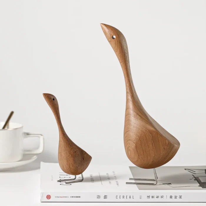 Nordic Wooden Goose Figurine Set