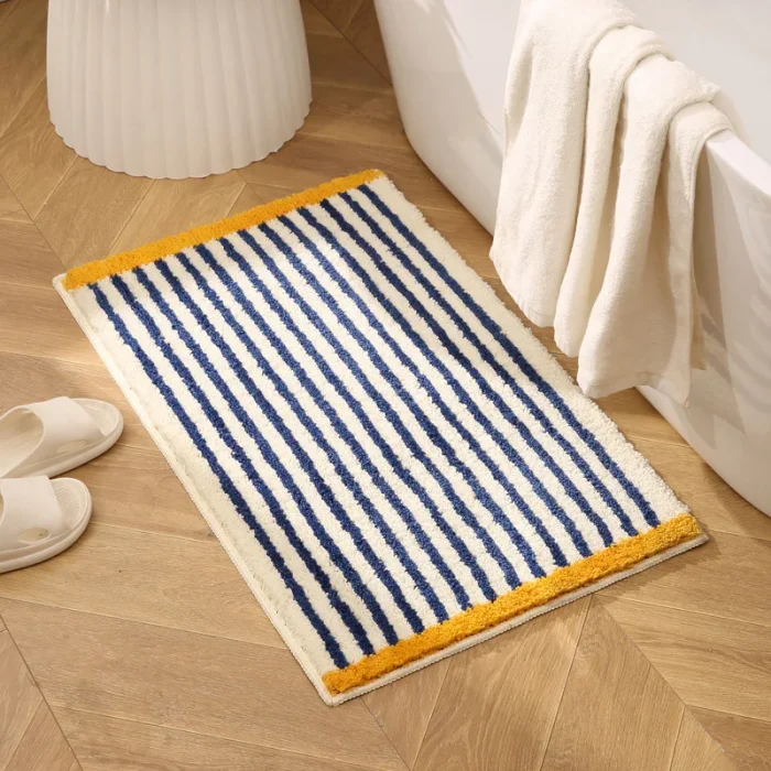 Tufted Blue Stripe Soft Bath Mat