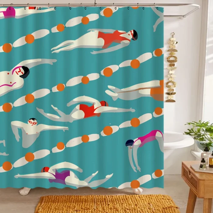 Cartoon Swimming Theme Shower Curtain