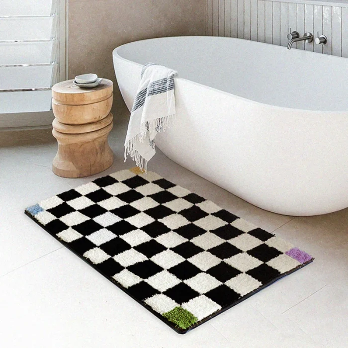 Vintage Grid Soft Fluffy Bathroom Mat