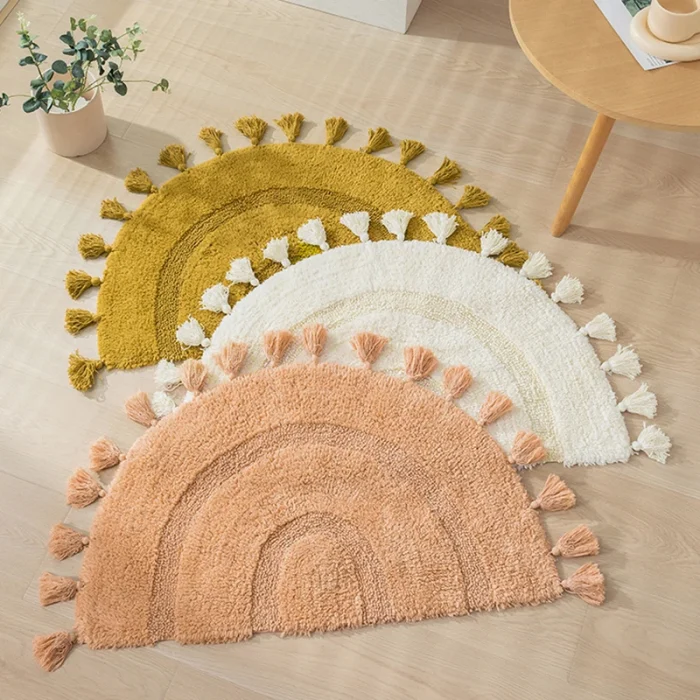 Handmade Semicircle Cotton Tassel Rug