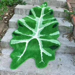 Tufted Green Leaf Bedroom Rug