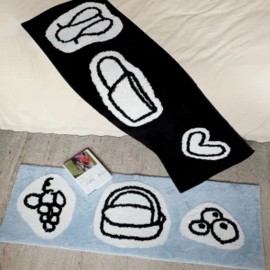 Long Tufting Black White Blue Rug