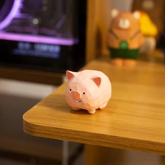 Handmade Wood Carving Pig Ornament