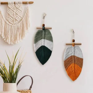 Boho Woven Leaf Wall Tapestry Set