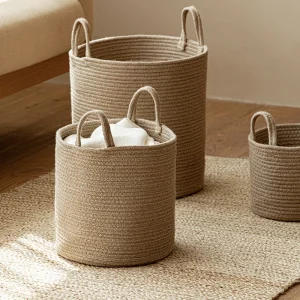 Cotton Linen Woven Laundry Storage Basket