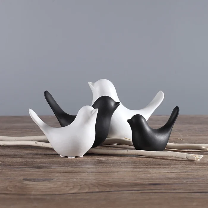 Nordic White Ceramic Bird Figurines