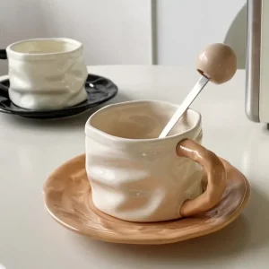 Pleated Ceramic Coffee Cup Set