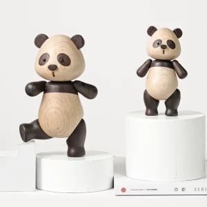 Nordic Wood Carved Panda Figurine